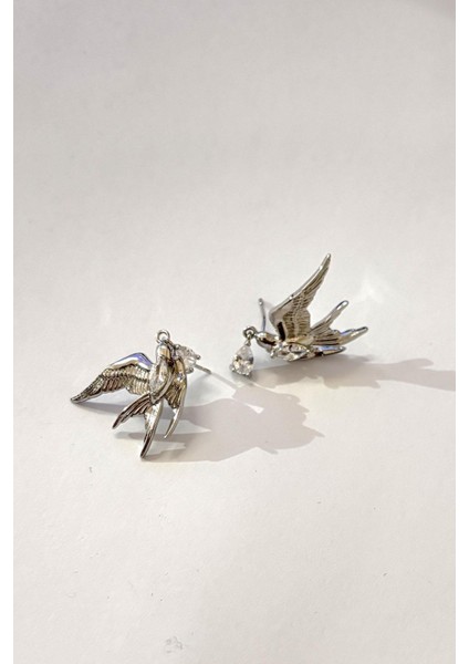 Taşlı Anka Kuşu Gümüş Rengi Küpe indirimleri