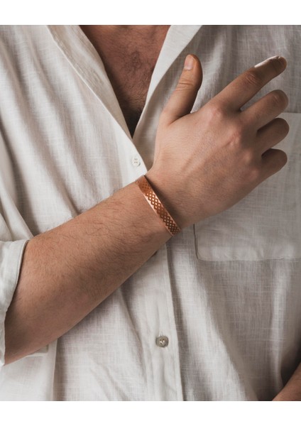 Üçgen Geometri Motifli Bakır Bilezik (Zeolit Taşı)