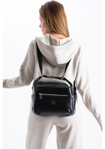 Kadın 4 Bölmeli Suni Yumuşak Deri Omuz ve Sırt Çantası