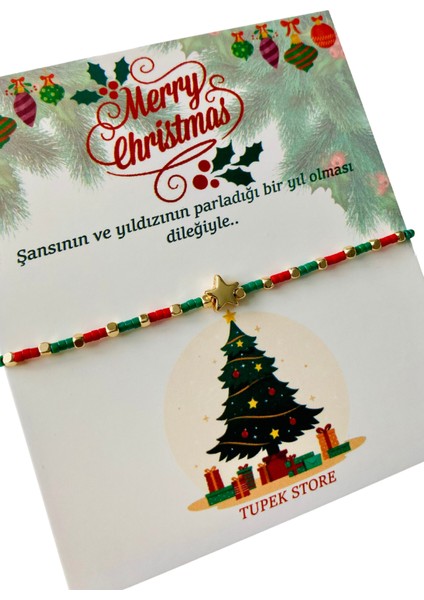 Yılbaşı Christmas Bilekliği Yeni Yıl Hediyesi Yıldız Detaylı Şans Bileklik