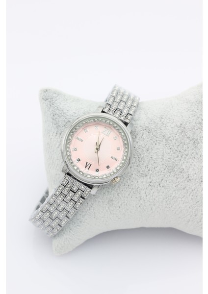 Stil Incisi Gold Luxury Watch, Gri Zirkon Taşlı Çelik Saat