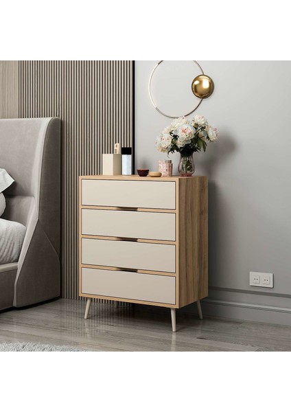 Elina Ayaklı 4 Çekmeceli Şifonyer - Dore/kumtaşı