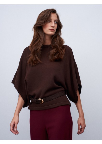 10835 Bisiklet Yaka Yarasa Kol Kazak-Kahve