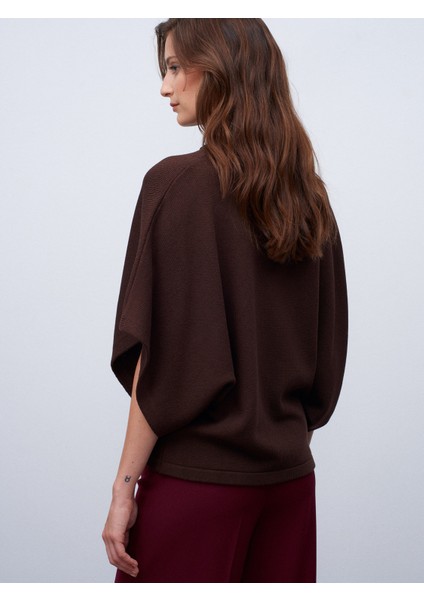 10835 Bisiklet Yaka Yarasa Kol Kazak-Kahve fiyatları