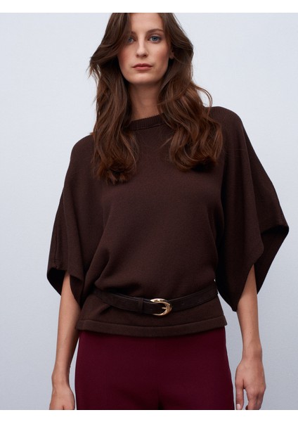 10835 Bisiklet Yaka Yarasa Kol Kazak-Kahve modelleri