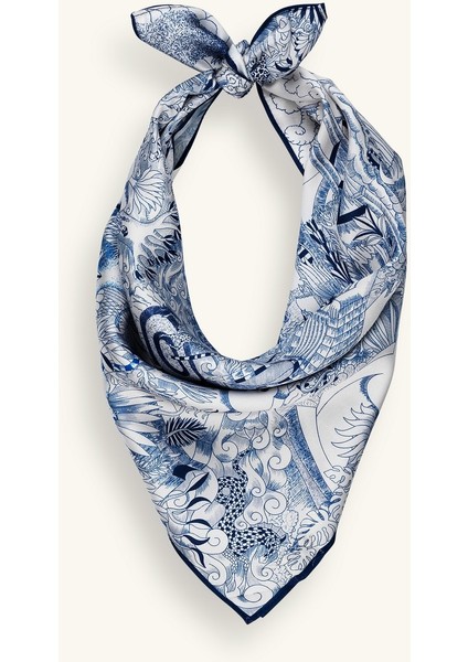 Mix Desenli Lacivert Fular modelleri