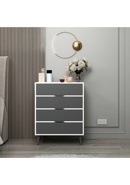 Elina Ayaklı 4 Çekmeceli Şifonyer - Beyaz/antrasit fiyatları
