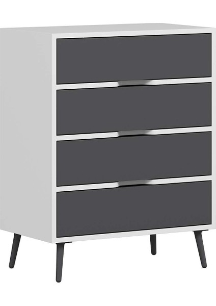 Elina Ayaklı 4 Çekmeceli Şifonyer - Beyaz/antrasit fırsatları