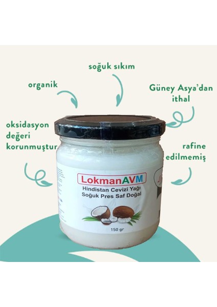 Hindistan Cevizi Yağı Soğuk Pres Saf Doğal Cam Kavanoz 150 gr - 210 ml