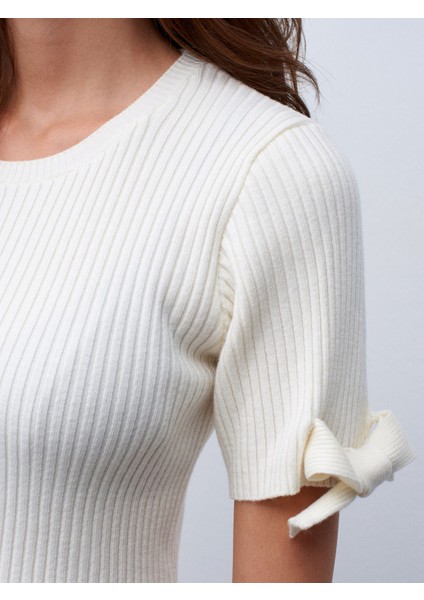 10828 Fitilli Kısa Kollu Kazak-Ekru fırsatları