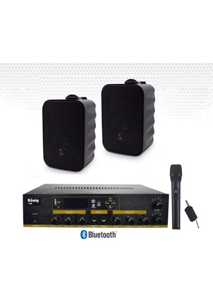 2’lı Duvar Hoparlörlü Yaka Mikrofonlu Bluetooth Anfi Ses Sistemi Seti