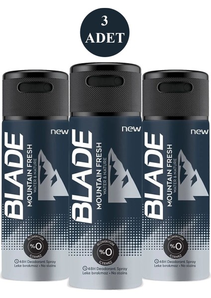 3 Adet Mountain Fresh Erkek Deodorant 150ML Leke Bırakmaz