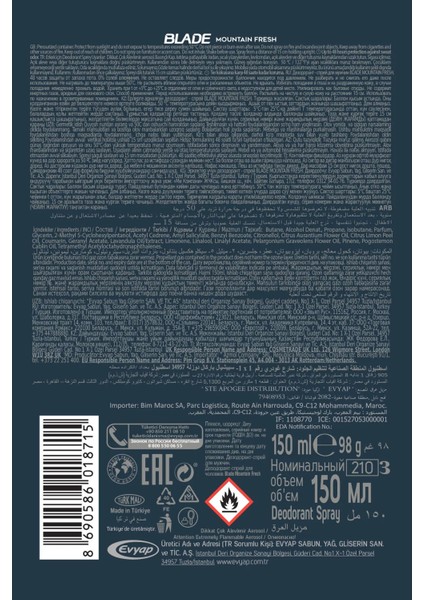 3 Adet Mountain Fresh Erkek Deodorant 150ML Leke Bırakmaz