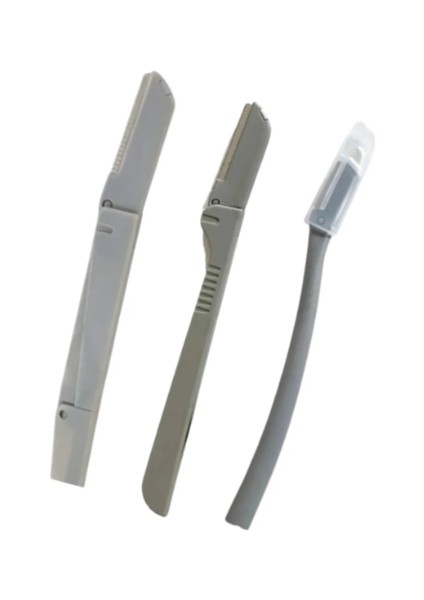 Kaş Yüz Usturası Kapalı Gri Renk Kaş Alma ve Düzenleyici Tek Çift Katlama ve Düz Jilet 3'lü Set