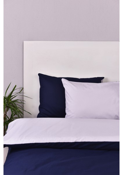 Çift Taraflı Çift Kişilik Nevresim Takımı Lacivert Gri %100 Pamuk