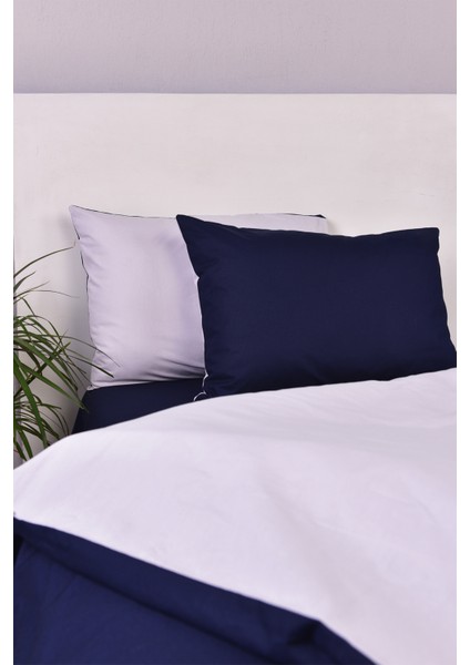 Çift Taraflı Çift Kişilik Nevresim Takımı Lacivert Gri %100 Pamuk fırsatları