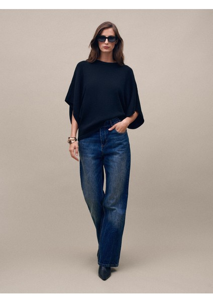 10835 Bisiklet Yaka Yarasa Kol Kazak-Siyah