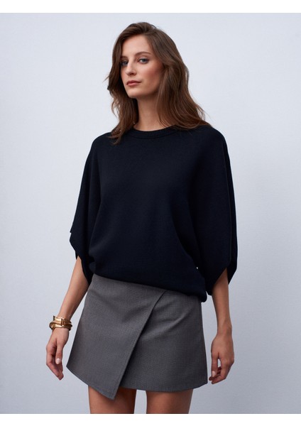 10835 Bisiklet Yaka Yarasa Kol Kazak-Siyah modelleri