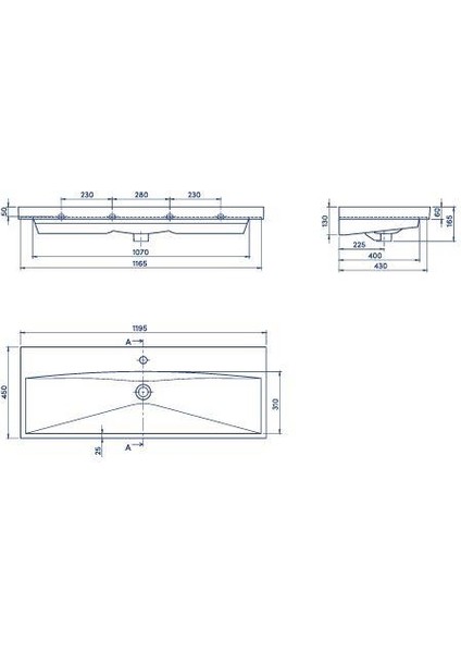 Turkuaz Elite Etajer Uyumlu Lavabo 120*45 cm modelleri