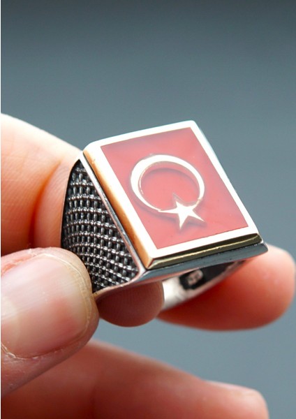 925 Ayar Gümüş Ay Yıldız Mineli Erkek Yüzük SY00086