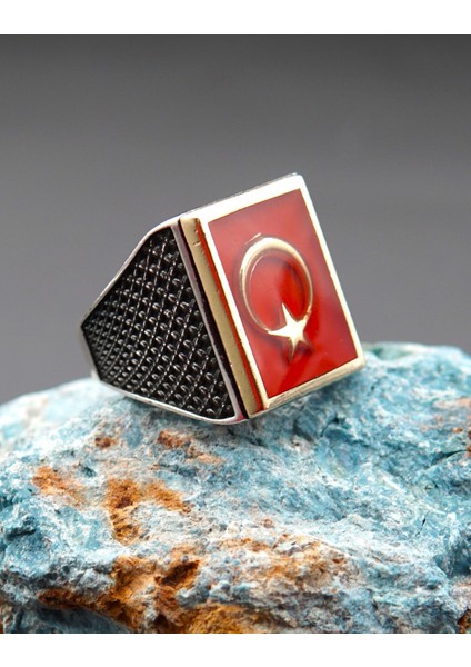 925 Ayar Gümüş Ay Yıldız Mineli Erkek Yüzük SY00086 fiyatları