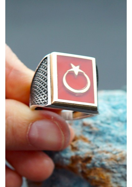 925 Ayar Gümüş Ay Yıldız Mineli Erkek Yüzük SY00086 modelleri