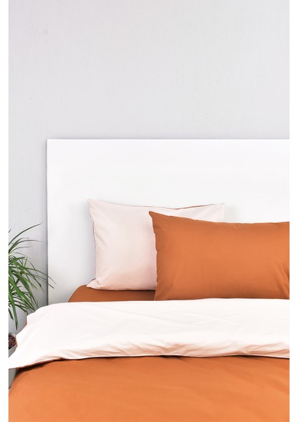 Çift Taraflı Çift Kişilik Nevresim Takımı Krem Taba %100 Pamuk