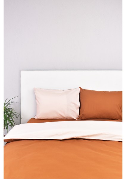 Çift Taraflı Çift Kişilik Nevresim Takımı Krem Taba %100 Pamuk fiyatları