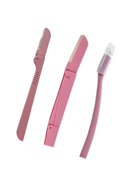 Kaş Yüz Usturası Koyu Pembe Renk Kaş Alma ve Düzenleyici Tek Çift Katlama ve Düz Jilet 3'lü Set