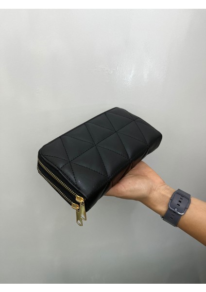 Büyükboy Kadın Çift Fermuarlı Telefon Bölmeli Deri El Çantası Cüzdan Siyah Gold Detaylı fiyatları
