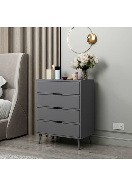 Elina Ayaklı 4 Çekmeceli Şifonyer - Antrasit/antrasit