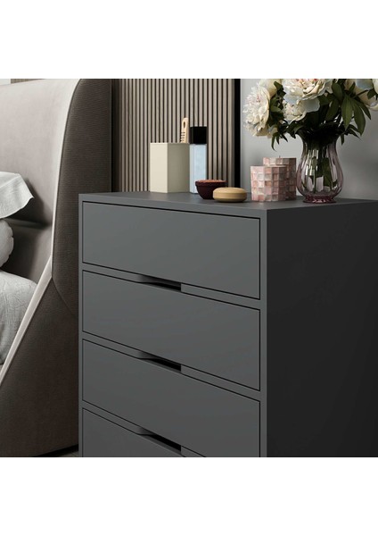 Elina Ayaklı 4 Çekmeceli Şifonyer - Antrasit/antrasit modelleri