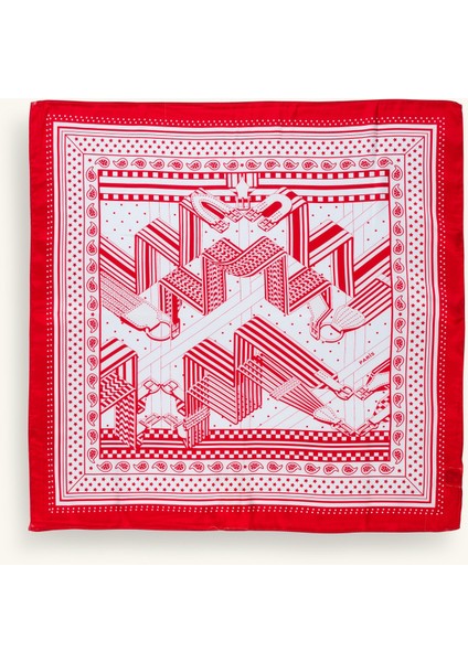 Geometrik Desenli Kırmızı Fular