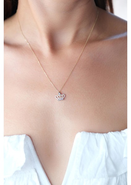 Asil 14 Ayar Taşlı Kral Tacı altın Kolye KLY3951