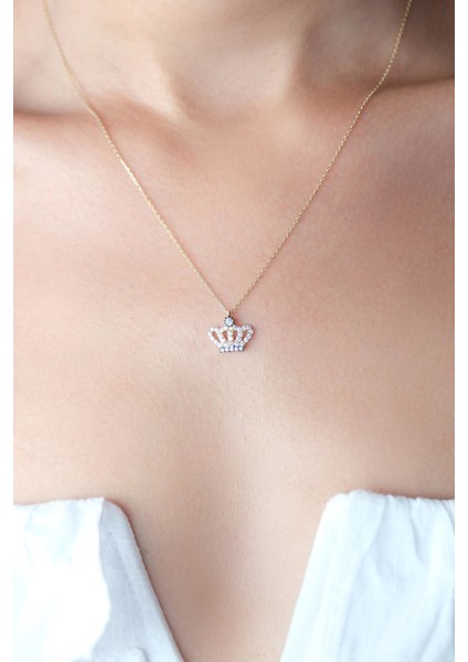 Asil 14 Ayar Taşlı Kral Tacı altın Kolye KLY3951 fırsatları