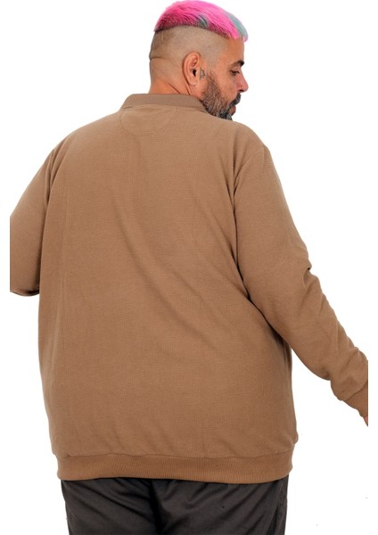Büyük Beden Erkek Sweat Polo Yaka Waffle Selanik Sütlü Kahve 25822 fırsatları