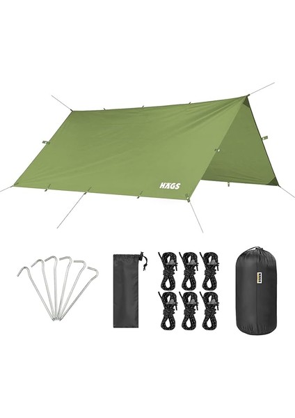 Tarp Gölgelik Tente, Taşınabilir Örtü Branda Çok Işlevli Outdoor Açık Hava Kamp Seyahat Tente Branda Güneşlik Karavan Tente Yan Çadır Gölgelik - 300X400 cm - Yeşil
