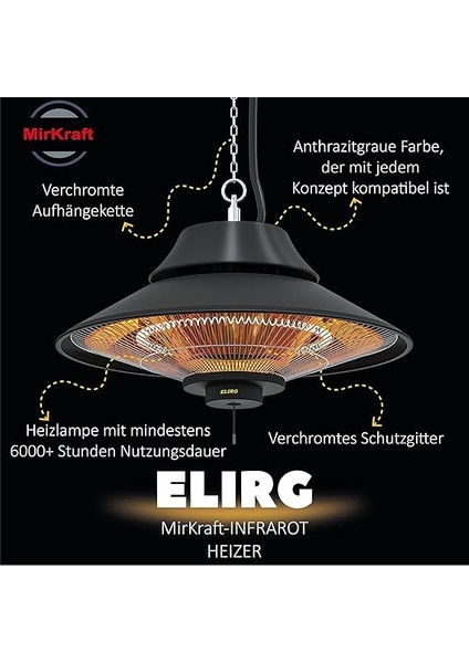 Elirg Elektrikli Isıtıcı, 2000 W,manuel KONTROL,IP45, Balkon Isıtıcısı, Çadır Isıtıcısı, Kış Bahçesi Isıtıcısı, Karbon Kızılötesi Isıtıcı (Elirg) fiyatları