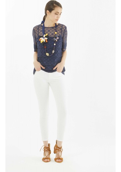 Çiçek Desenli Bluz Lacivert Y9913012_015