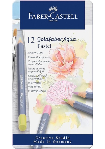 Goldfaber Aqua Boya Kalemi 12’li Pastel Renkler, Yüksek Pigmentli, Suya Dayanıklı, Kolay Açılabilir, Metal Kutulu