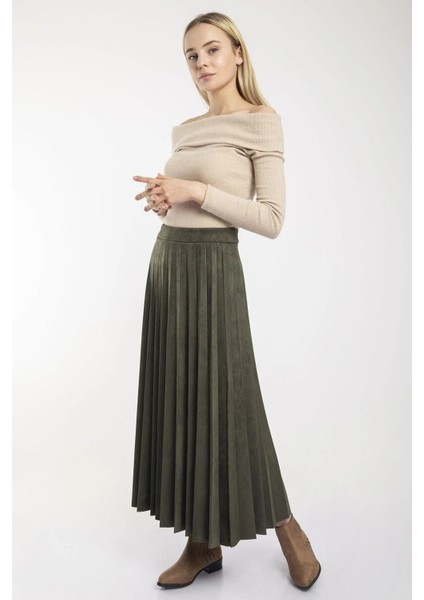 Piliseli Süet Tam Boy Etek