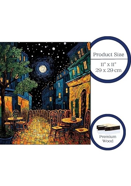 - Ahşap Puzzle Yetişkinler Için - Van Gogh Kafe Terasta Gece Reprodüksiyonu Benzersiz Parçalı Yapboz - 353 Parça - Yapıştırıcı Folyo - 29X29 cm - S1-32 indirimleri