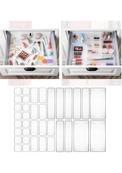 Home 36'lı Mega Set Modüler Çekmece Içi Organizer - Banyo Takı Aksesuar Düzenleyici Şeffaf