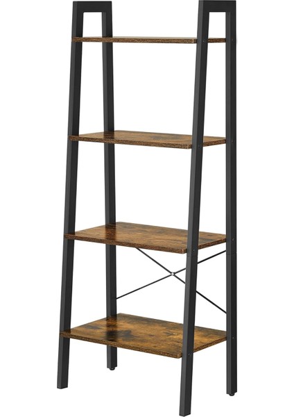 Ayaklı Raf, Kitaplık, 4 Seviyeli Merdiven Rafı, Sağlam Metal Çerçeve, Kolay Montaj, Oturma Odası, Yatak Odası, Mutfak Için, Eski Kahverengi-Siyah LLS44X