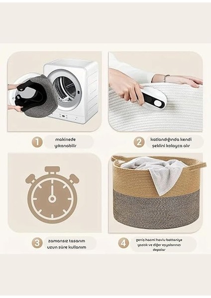 Rustic Retreat Jüt Kapaklı Moderin Tasarım Geniş Hacim Kapasiteli Çamaşır Oyuncak Havlu Battaniye Giyisi Sepeti Zarif ve Estetik Tasarım Depolayıcı Organizer (Siyah-Kırçıl) fırsatları