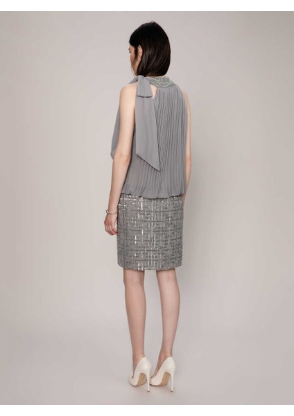 İşlemeli Piliseli Gece Elbisesi Gri K1962106_004 fırsatları