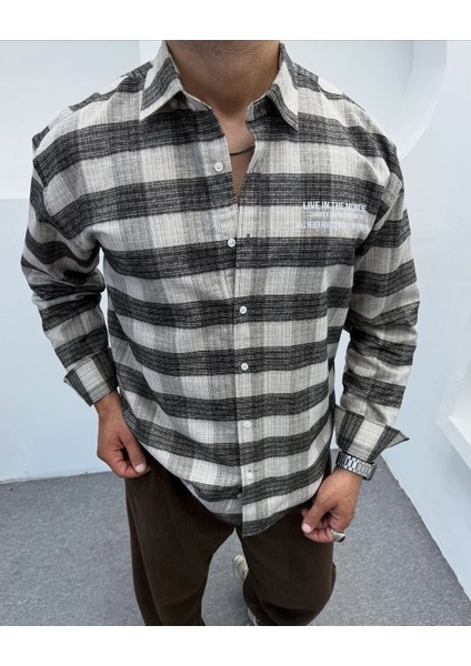 Erkek Bej Oversize Kışlık Ekose Gömlek Flanel Kumaş fırsatları