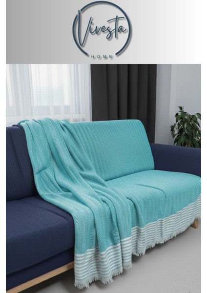 Pamuk Kumaş Püsküllü Koltuk Örtüsü 170X210 cm – Yumuşak Dokulu, Şık ve Dekoratif Kanepe Şalı