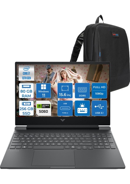 Victus Gaming Intel® Core™ I7-13620H 80GB Ddr5 256GB SSD Rtx™ 5060/8GB Gddr7 15.6" Fhd (1920 x 1080), 144 Hz, IPS,300 Nits WIN11HOME Taşınabilir Bilgisayar C21SFEAH21+ZETTAÇANTA