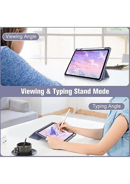 iPad Air 11" M3 (2025)/M2 (2024), iPad Air 5. Nesil (2022) / iPad Air 4. Nesil (2020) 10.9 Inç Için Hibrit Ince Kılıf - Darbeye Dayanıklı Kılıf, Şeffaf Arka Kabuk ve Kalem Tutucu, Bulutlu Mavi fırsatları